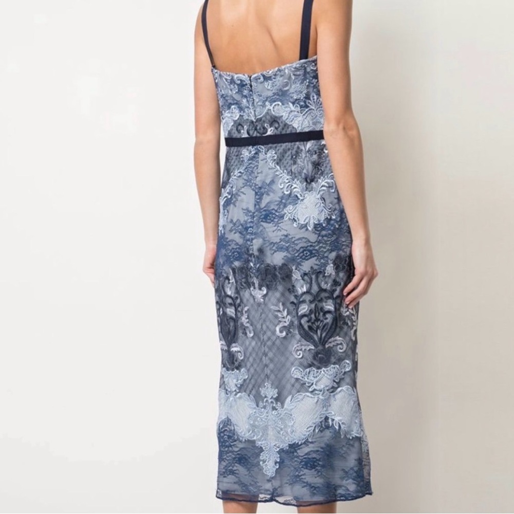 Marchesa Navy and Light Blue Lace Midi Dress - Picture 3 of 9